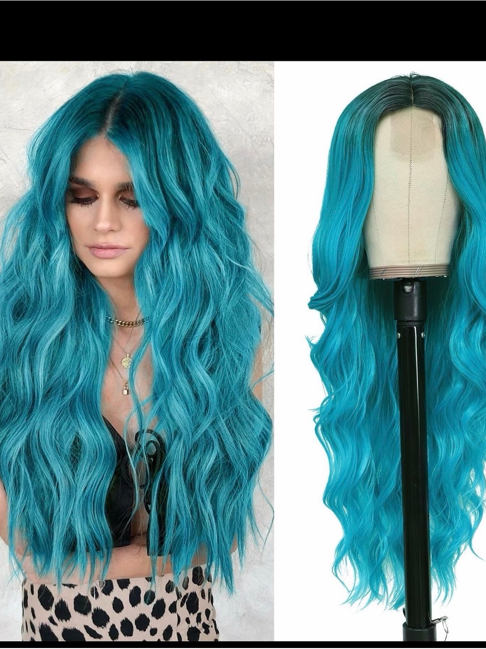 Vibrant Teal Long Wavy Women’s Wig - Lace Front